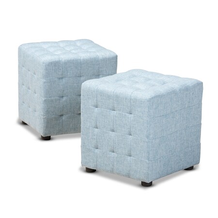 Baxton Studio Elladio Light Blue Upholstered Tufted Cube Ottoman, PK2 156-9299
